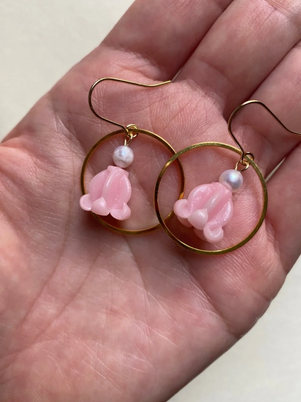 Handmade Pink Crown Flower Hoop Earrings